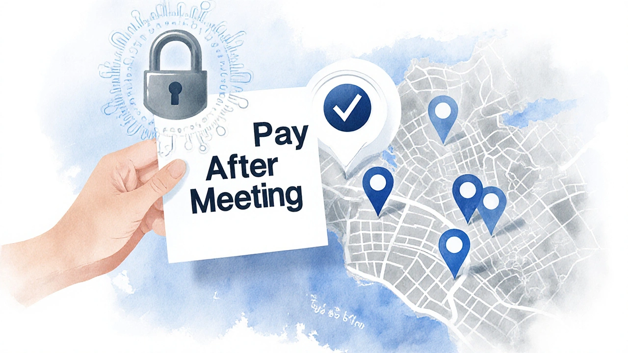 A symbolic illustration of safe payment and verified locations in London.