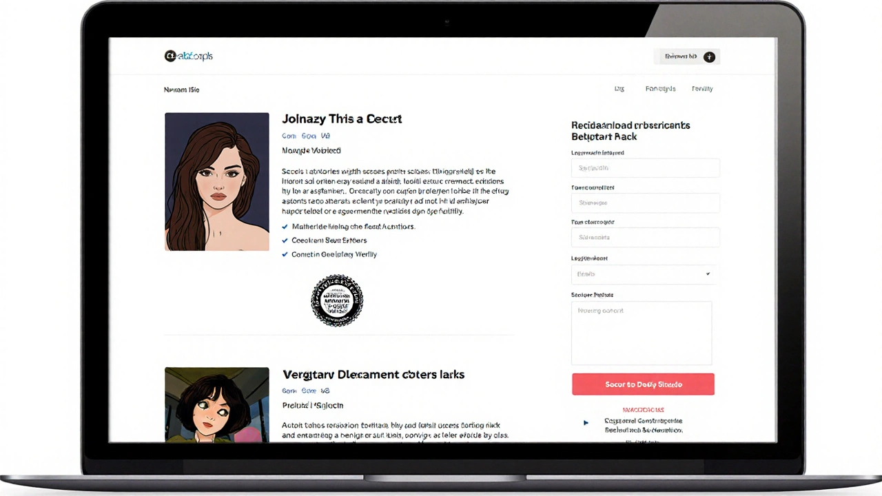 A verified escort profile website on a laptop, showing authentic bios and secure booking options.