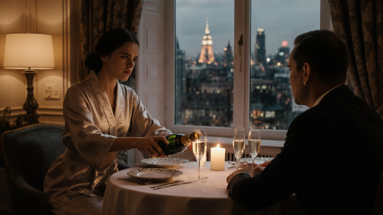 An elegant evening in a Knightsbridge apartment with champagne, candlelight, and refined intimacy.
