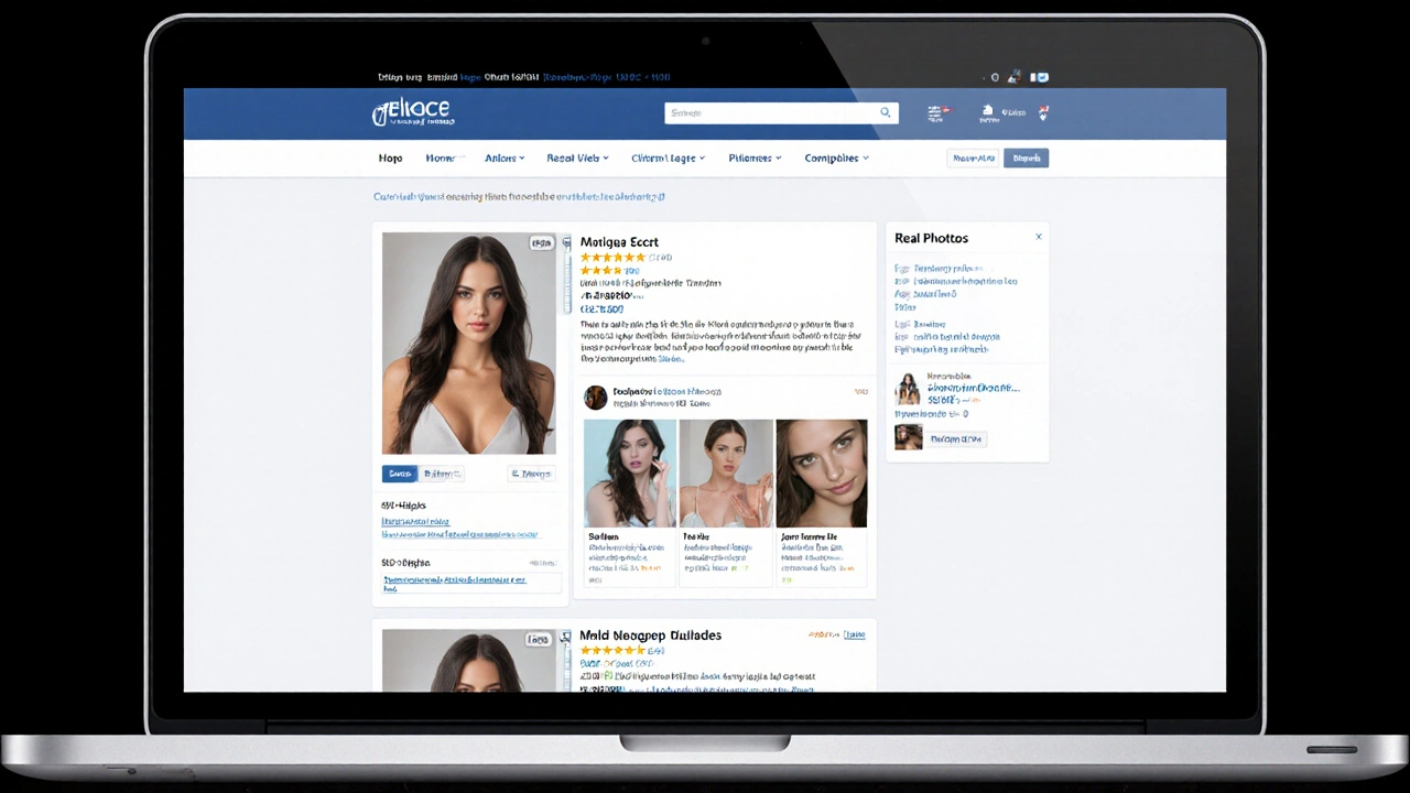 Laptop screen showing verified escort profiles with real reviews and consistent online presence.