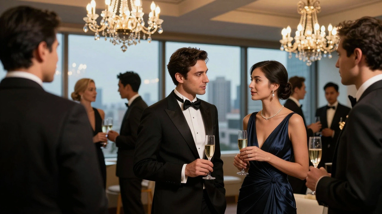 Business professionals networking at elegant gala event