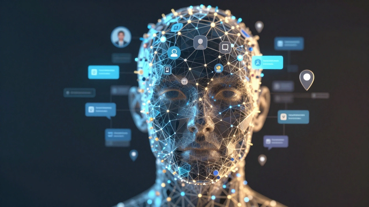 Digital portrait made of app icons and symbols forming a human shape, symbolizing technology empowering sex workers.