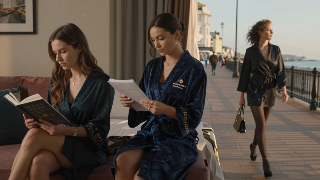 Three different escort profiles depicted in serene UK settings, each embodying independence and professionalism.